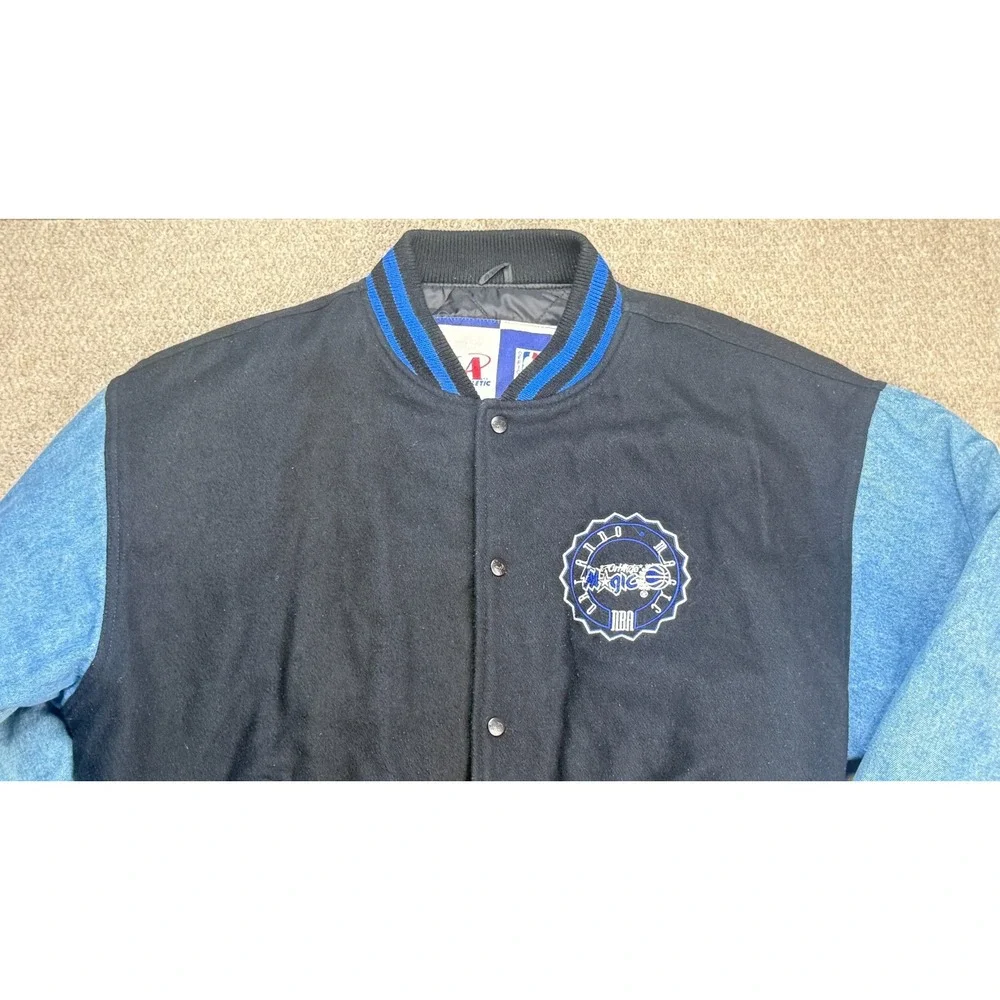 Logo Athletic Vtg Rare NBA‎ Orlando Magic Denim & Wool Varsity Jacket Size XL